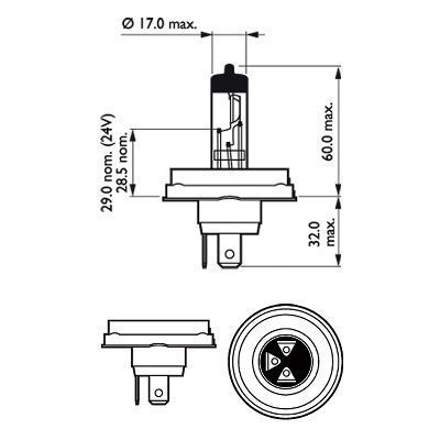 Автолампа Philips R2 HALOGEN (H4) 12V 45/40W P45T / VISIO STANDARD 12475C1 фото товару