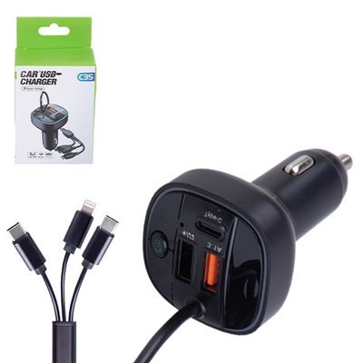 Модулятор FM 5в1 C35 12-24v 2USB 5V-3.1A Type C 5V-3.1A 3in1 charging cable BT5.0 RGB-ambient light C35 фото