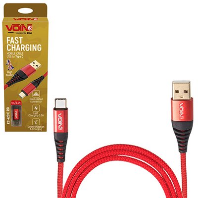 Кабель VOIN CC-4201C RD USB - Type C 3А, 1m, red (быстрая зарядка/передача данных) (CC-4201C RD) CC-4201C RD фото