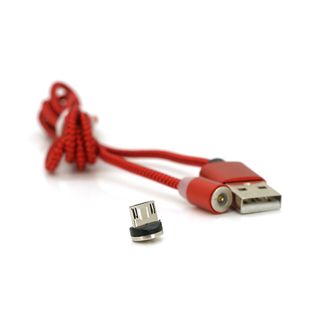 Магнітний кабель PiPo USB 2.0 / Micro, 1m, 2А, тканинна оплетка, броньований, знімач, Red, BOX 18164 фото