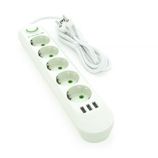 Мережевий фільтр F05U, 5 розеток EU + 3 USB, 1.5 м, перетин 3х0, 75мм, 2500W, White, Box F05U-White фото