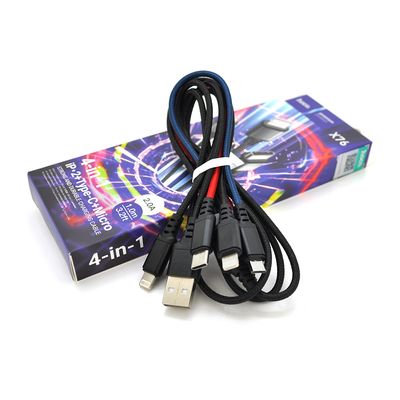 Кабель HOCO X76 USB-1 4 in 1 Micro/2*Iphone/Type-C, 2A, довжина 1м, Mix color, Box HOCO X76W-2Ip фото