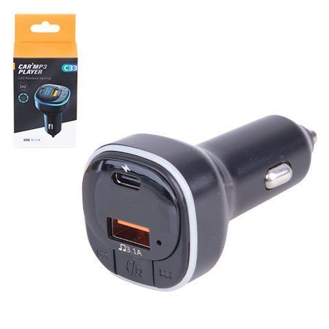 Модулятор FM 5в1 C33 12-24v USB 5V-3.1A Type C 5V-3.1A BT5.0 RGB-ambient light (C33) C33 фото товару