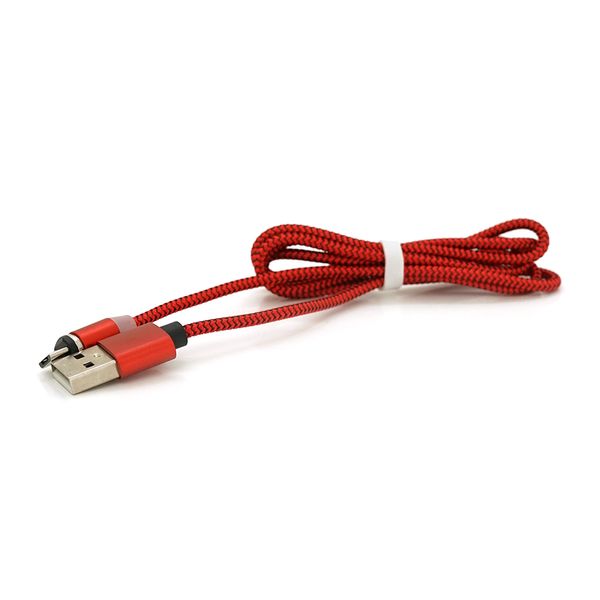 Магнітний кабель PiPo USB 2.0 / Micro, 1m, 2А, тканинна оплетка, броньований, знімач, Red, BOX 18164 фото