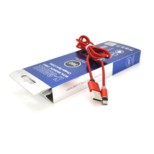 Магнітний кабель PiPo USB 2.0 / Micro, 1m, 2А, тканинна оплетка, броньований, знімач, Red, BOX 18164 фото