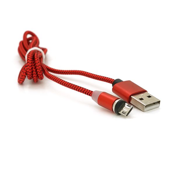 Магнітний кабель PiPo USB 2.0 / Micro, 1m, 2А, тканинна оплетка, броньований, знімач, Red, BOX 18164 фото