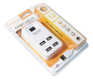 Хаб USB 2.0 4 порту, White, 480Mbts живлення від USB, з вимикачем, Blister Q100 YT-HWS4-W фото