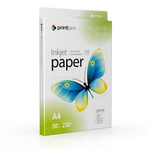 Фотопапiр PrintPro глянсовий 230г/м2 A4 50арк. (PGE230050A4) PGE230050A4 фото