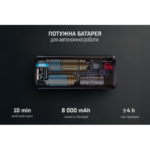 Компресор "ViTOL" K-35 3in1/7.4V/29.6wh/8000mAh/Повербанк/Ліхтар K-35 фото товару