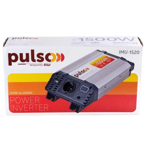 Перетворювач напруги PULSO/IMU-1520/12V-220V/1500W/USB-5VDC2.0A/мод.хвиля/клеми (IMU-1520) IMU-1520 фото