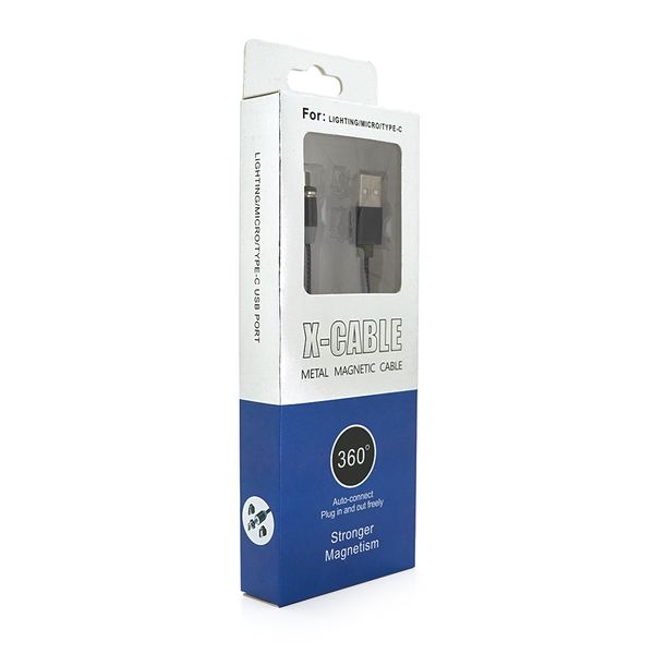 Магнітний кабель PiPo USB 2.0 / Micro, 2m, 2А, тканинна оплетка, броньований, знімач, Black, BOX 18165 фото