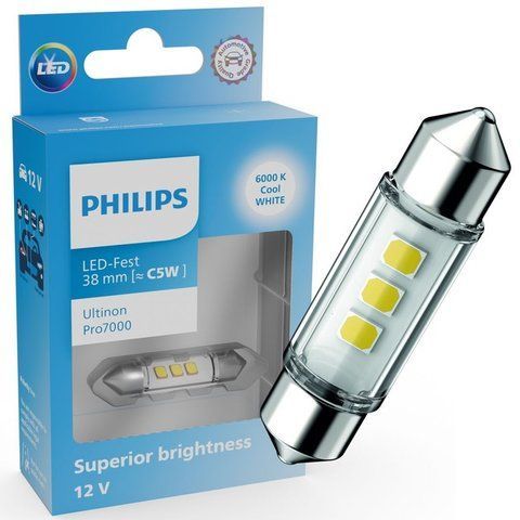 Автолампа світлодіодна C5W LED 12V 1W 6000K 38MM SV8,5 / LED-WHITE ULTINON PRO7000 / ХОЛОДНЕ БІЛЕ СВІТЛО / 1ШТ. BLISTER 11854CU70X1 фото товара