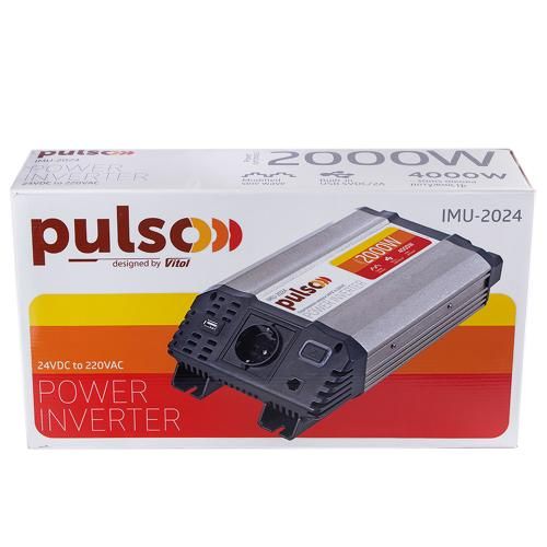 Перетворювач напруги PULSO/IMU-2024/24V-220V/2000W/USB-5VDC2.0A/мод.хвиля/клеми (IMU-2024) IMU-2024 фото