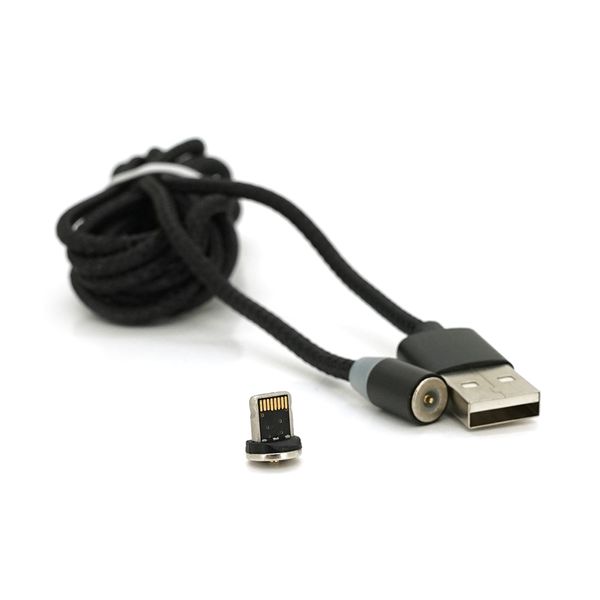 Магнітний кабель PiPo USB 2.0 /Lighting, 2m, 2А, тканинна оплетка, броньований, знімач, Black, BOX 18166 фото