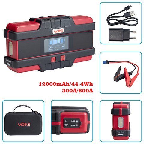 Пуско-зарядное устр-во VOIN JS-600 12000mAh/44,4Wh/12V START-300A/600A/фонарь JS-600 фото товара