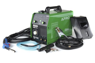 Зварювальний напівавтомат інверторний APRO MIG-160, 20-160А, ел.4мм, пр.0.8-1мм 5кг 2.5+1.5+3м (набір кабелів) 894560 фото