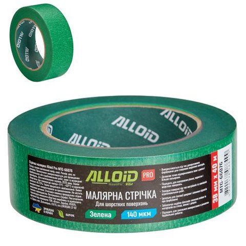 Alloid Pro. Стрічка малярська для шорстких поверхонь, зелена 38мм х 40м, 140мкм MTG-66076 фото товару