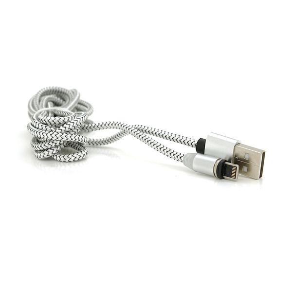 Магнітний кабель PiPo USB 2.0 /Lighting, 2m, 2А, тканинна оплетка, броньований, знімач, Silver, BOX 18169 фото