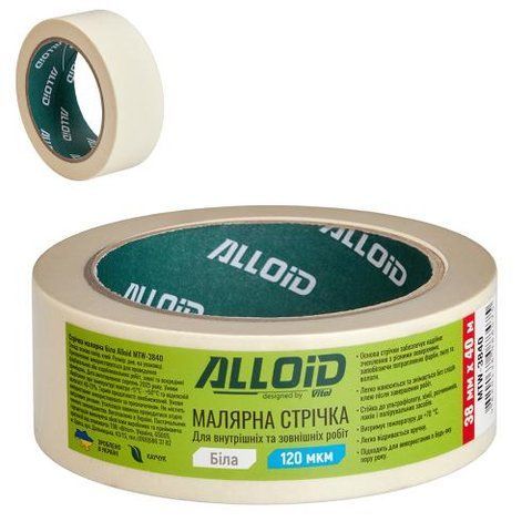 Стрічка малярська біла 38мм х 40м, 120мкм Alloid MTW-3840 фото товару