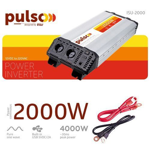 Преобраз. напряжения PULSO/ISU-2000/12V-220V/2000W/USB-5VDC2.0A/син.волна/клеммы (ISU-2000) ISU-2000 фото товара