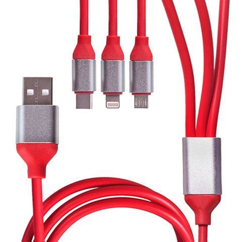 Кабель 3 в 1 USB - Micro USB/Apple/Type C (Red) (3 в 1 Rd) 3 в 1 Rd фото товара
