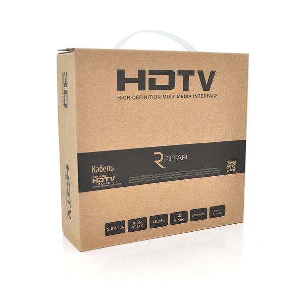 Кабель Ritar Premium PL-HD347 HDMI-HDMI 19+1, Ultra HD 4Kx2K, 2160P, 15.0m, v2,0, OD-8.5mm, з фільтром, круглий Black, конектор Gold, Box, Q25 19945 фото