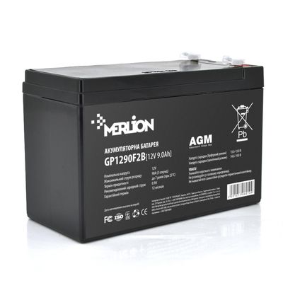 Акумуляторна батарея MERLION AGM GP1290F2B 12 V 9 Ah ( 150 x 65 x 95 (100) ) Black Q5 GP1290F2B фото
