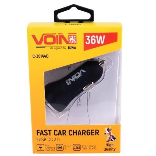 Автомобильное зарядное устройство VOIN, 2USB QC3.0 36W 12/24V (3.6-6.5V*3A,6.5-9V*2A,9V-12V*1.5A) (C C-36144Q фото товара