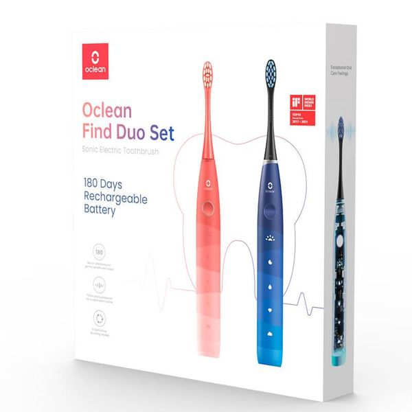 Зубна електрощітка Oclean Find Duo Set Red and Blue (2 шт) (6970810552140) 6970810552140 фото