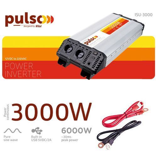 Преобраз. напряжения PULSO/ISU-3000/12V-220V/3000W/USB-5VDC2.0A/син.волна/клеммы (ISU-3000) ISU-3000 фото товара
