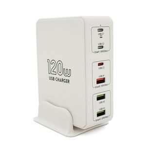 Зарядна станція V-818H потужністю 120W, Output: 3USB+3Type-C, DC: 5V/3, 9V/3A, 12V/3A, 20V/3.25A, White V-818HW фото