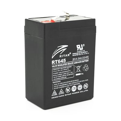 Акумуляторна батарея AGM RITAR RT645, Black Case, 6V 4.5Ah ( 70х47х99 (105) ) Q20 RT645 фото