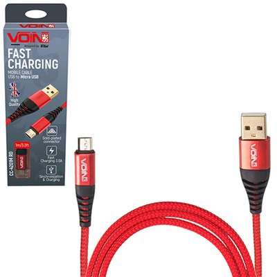 Кабель VOIN CC-4201M RD USB - Micro USB 3А, 1m, red (швидка зарядка/передача даних) (CC-4201M RD) CC-4201M RD фото