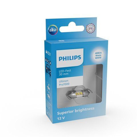 Автолампа світлодіодна C10W LED 12V 1W 4000K 30MM SV8,5 / LED-WARM WHITE ULTINON PRO7000 / ТЕПЛЕ СВІТЛО / 1ШТ. BLISTER 11860WU70X1 фото товару