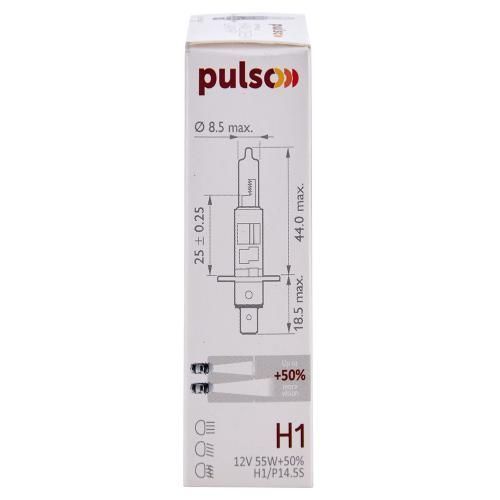 Лампа PULSO/галогенная H1/P14.5S 12v55w+50% X-treme Vision/c/box (LP-11555) LP-11555 фото товара