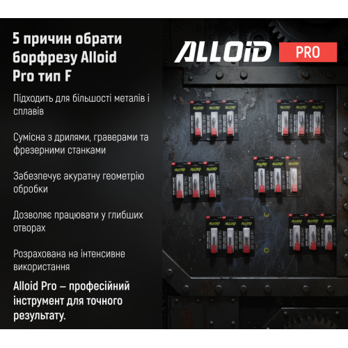 Alloid Pro. Борфреза твердосплавна по металу, тип F, D-10мм, d-6мм, L-65мм CB-63245F фото товару