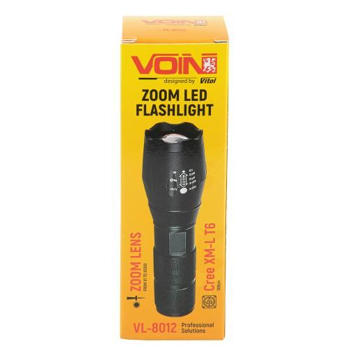 Ліхтарик ручний VOIN VL-8012, LED T6, 300Lm, зум, алюміній, 1х18650 или 3хААА (не в комплекті) (VL-8 VL-8012 фото