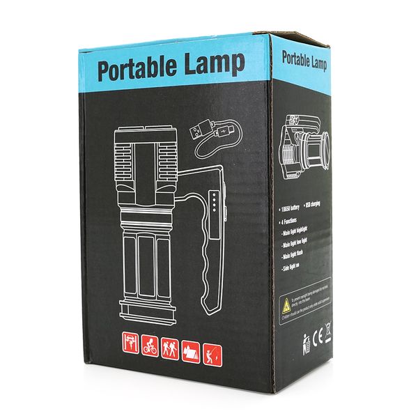 Ліхтар пошуковий Portable Lamp YT-81043, 4LED T6+COB, 5W, 3+1 режим, 1200mah, Black, IP40, USB кабель, 140х70х90мм, BOX YT-81043 фото