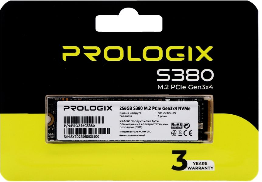 Накопичувач SSD 256GB Prologix S380 M.2 2280 PCIe 3.0 x4 NVMe TLC (PRO256GS380) PRO256GS380 фото
