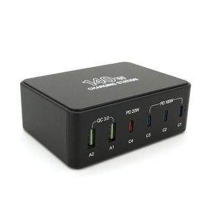 Зарядна станція V-118H потужністю 140W, Output: 2USB+4Type-C, DC: 5V/3, 9V/3A, 12V/3A, 20V/5A, Black V-118HB фото