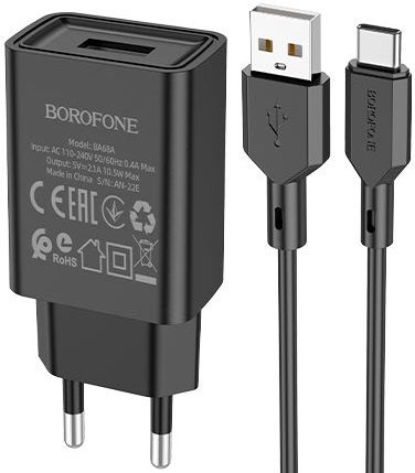 Зарядний пристрій Borofone BA68A Glacier USB 2.1A Black (BA68ACB) BA68ACB фото