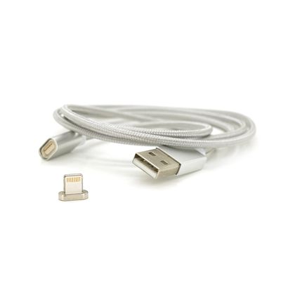 Магнітний кабель USB 2.0 / Lighting, 1m, 2А, індикатор заряду, тканинна оплетка, знімач, Silver, Blister ( під наконечник 1938 ) YT-MCFB-L/S фото
