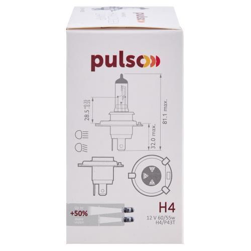 Лампа PULSO/галогенная H4/P43T 12v60/55w+50% X-treme Vision/c/box (LP-41655) LP-41655 фото товара