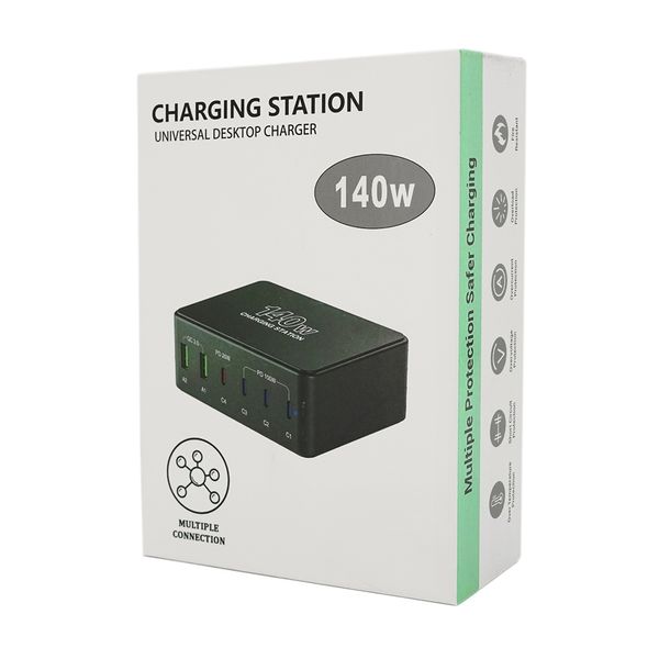 Зарядная станция V-118H мощностью 140W, Output: 2USB+4Type-C, DC: 5V/3, 9V/3A, 12V/3A, 20V/5A, Black V-118HB фото