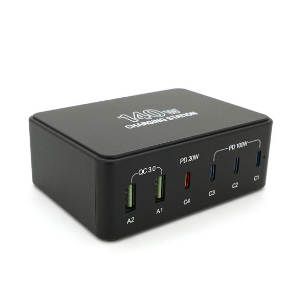 Зарядная станция V-118H мощностью 140W, Output: 2USB+4Type-C, DC: 5V/3, 9V/3A, 12V/3A, 20V/5A, Black V-118HB фото