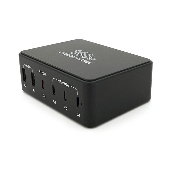 Зарядная станция V-118H мощностью 140W, Output: 2USB+4Type-C, DC: 5V/3, 9V/3A, 12V/3A, 20V/5A, Black V-118HB фото