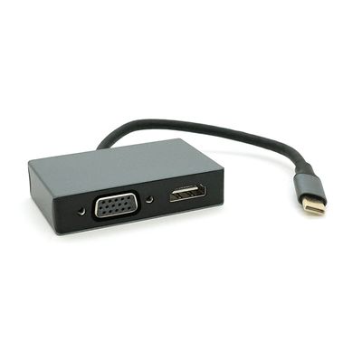 Хаб Type-C(тато) пластиковий, HDMI(мама)+VGA(мама)+USB3.0(мама)+PD(мама), 23cm, Silver YT-HTC4in1 фото
