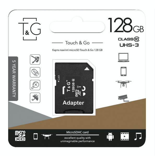 Карта пам`ятi MicroSDXC 128GB UHS-I U3 Class 10 T&G + SD-adapter (TG-128GBSD10U3-01) TG-128GBSD10U3-01 фото