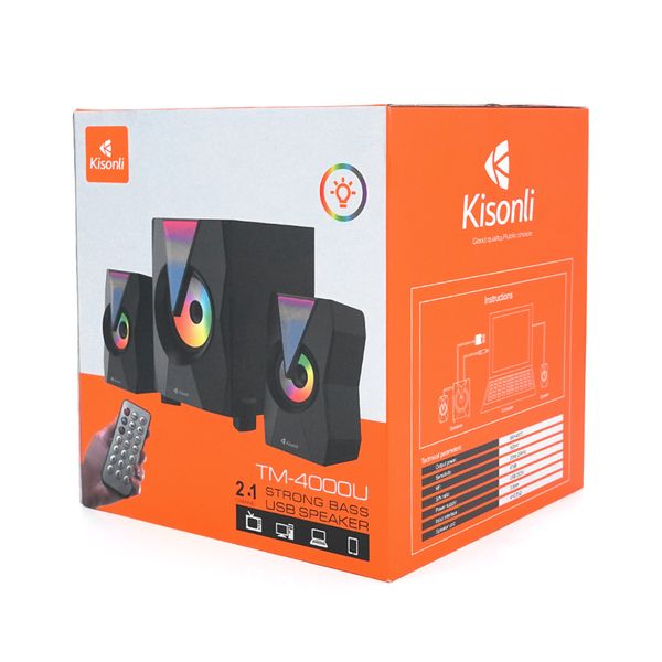 Колонки Kisonli TM-4000U, 5W+2x3W, USB/TF/BT/FM/AUX/LED light, із сабвуфером, DC: 5V, Black, BOX, Q8 TM-4000U фото