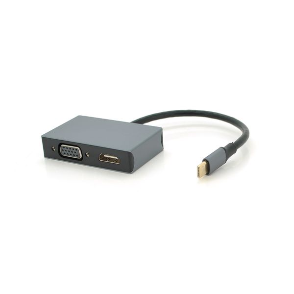 Хаб Type-C(папа) алюмінієвий, HDMI(мама)+VGA(мама), 23cm, Silver YT-HTC2in1 фото